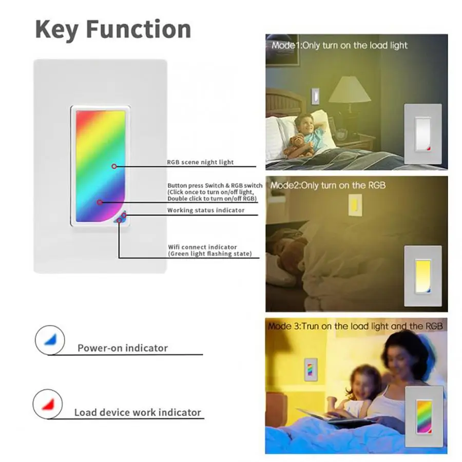 Умный WiFi выключатель света ночной перключатель RGB для Alexa для Google home для IFTTT US 100-240V
