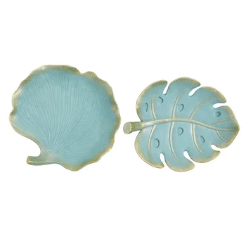 

2x Leaf Plate Decoration Food Plate Jewelry Tray Ring Bracelet Rack Creative Storage Plate Ginkgo & Monstera