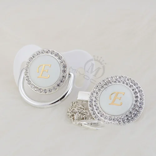 MIYOCAR набор серебряных пустышек и пустышек, инициалы буквенные E уникальные BPA бесплатные пустышки bling baby shower gift LE-1 - Цвет: LE-2 -1  0-6M