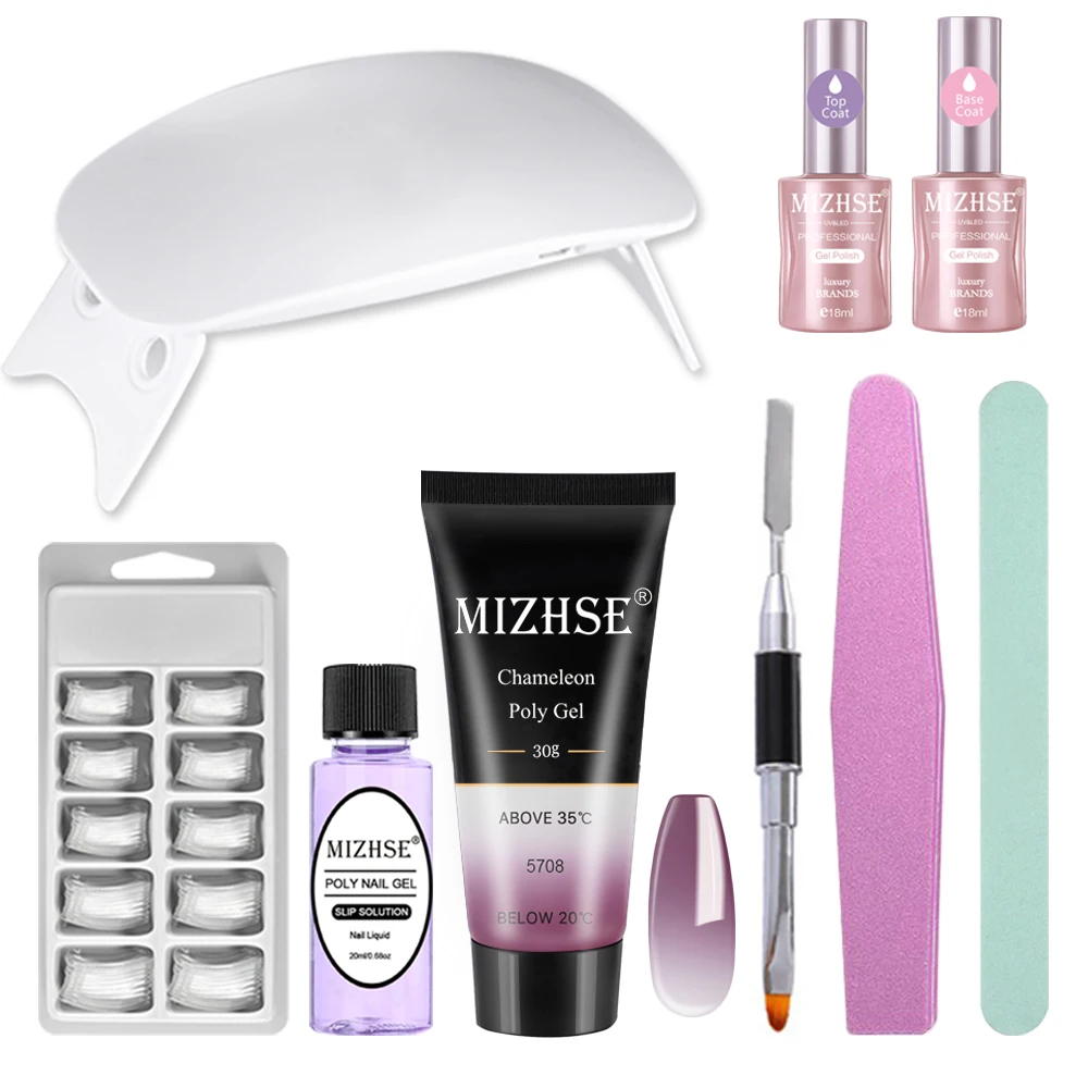 MIZHSE Poly Gel Kit 6 Вт УФ светодиодный Гель-лак Декоративный Лак для ногтей набор быстрого строительства для наращивания ногтей желе гель полигель - Цвет: MS-Kits01-WB5708