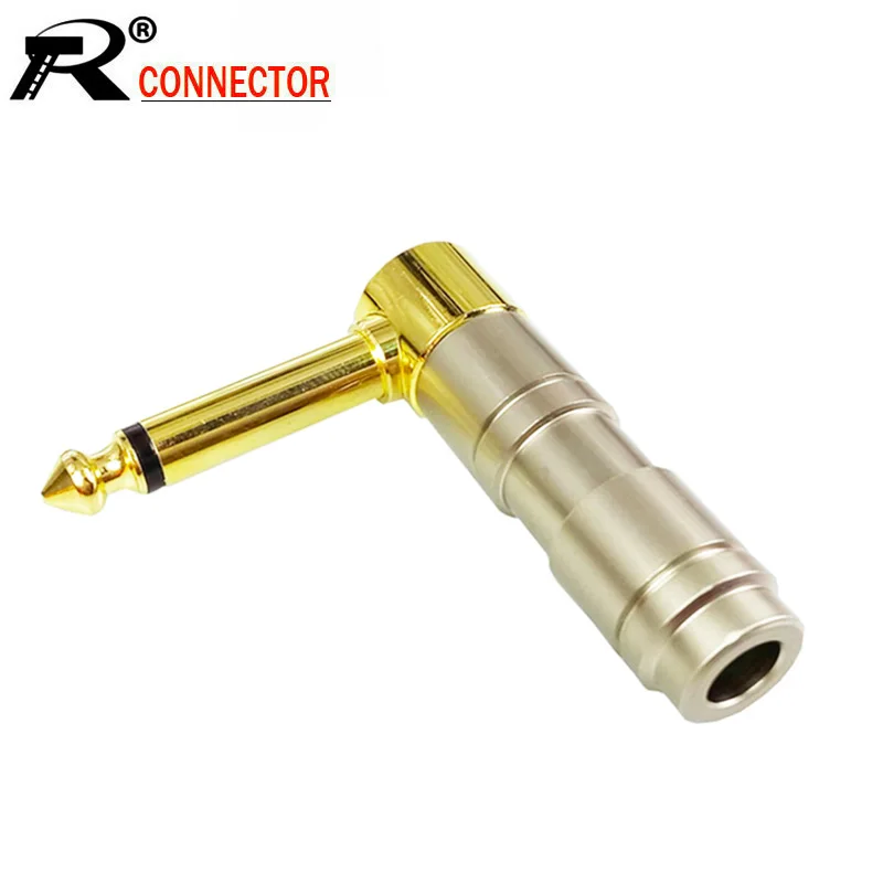 

10pcs/lot Copper Right Angle 6.35mm Mono Male Plug Wire Connector Luxury Gold Plated 1/4 Inch 2 Poles Plug DIY Microphone Jack