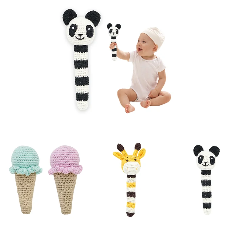 

DIY Crochet Ice Cream giraffe Panda Rattle Toy Baby Teether Infants Teething Nursing Knitting Rattle Educational Montessori Toy