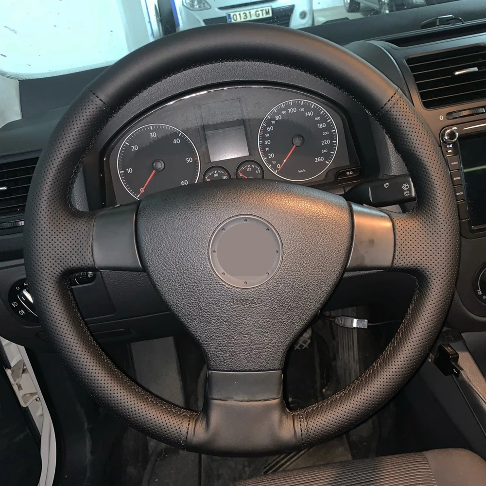 DIY чехол рулевого колеса автомобиля Нескользящая черная оплетка из натуральной