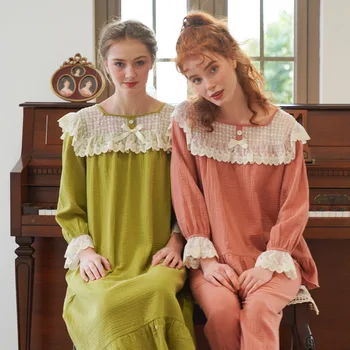 

Casual Nightgown Sleepwear For Women Loose Long Sleeve Breathable Skin-friendly Elegant Ladies Home Clothing New Style