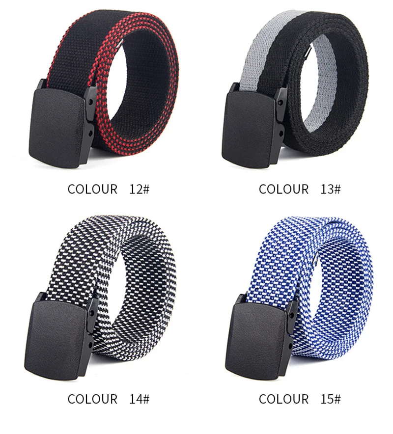 elastic belt for men Fashionable Plastic Button Leisure Student Stripe Canvas Woven Belt mens black belt