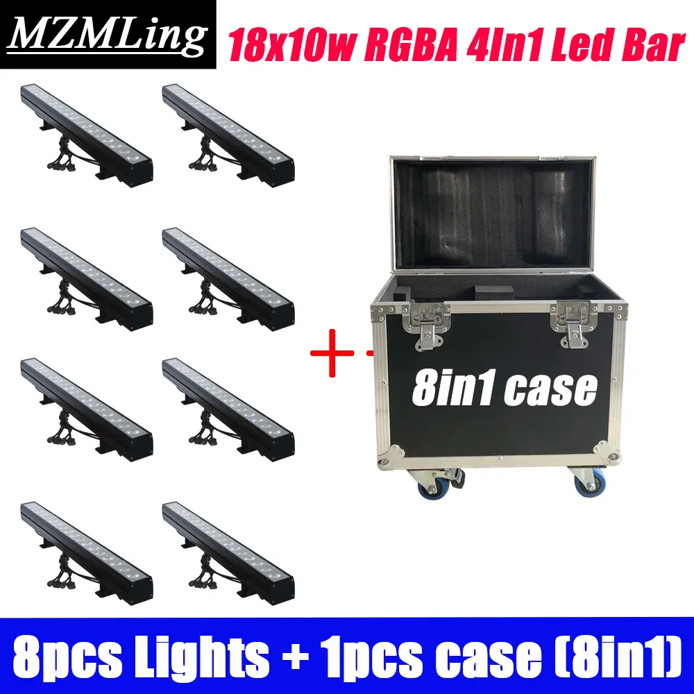 8 шт. огни+ 1 корпус 18x10 Вт RGBA 4в1 светодиодные панели для мытья стен DMX512 шайба/прожектор DJ/бар/вечерние/шоу/сценическое освещение