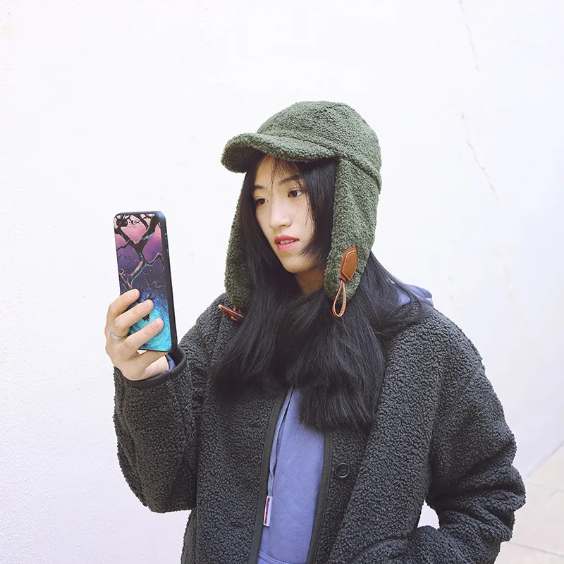 YOYOCORN осенне-зимняя новая шапка Lei Feng из овечьей шерсти и кашемира, японская Повседневная Теплая Лыжная Кепка, Корейская версия плюшевой шапки самолета