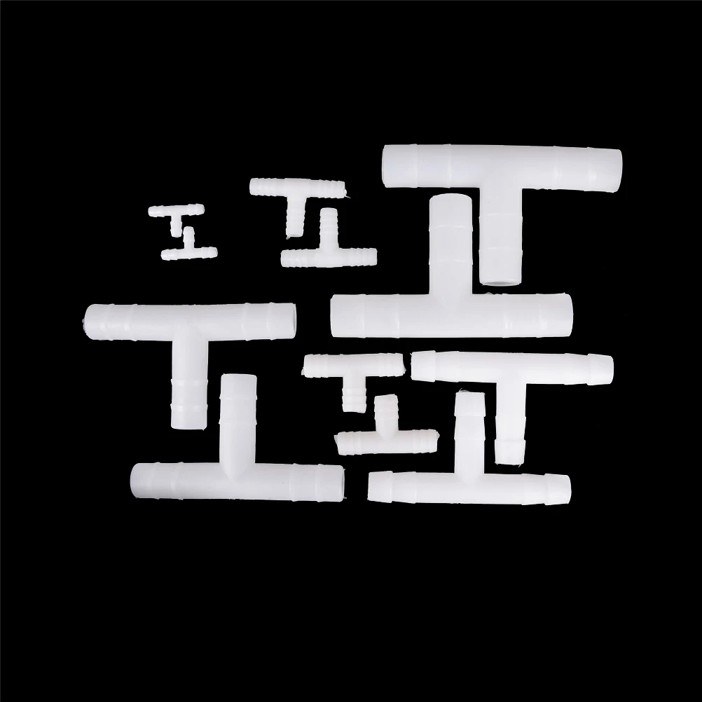 10pcs/lot 6/10/14/16//25mm Plastic Water Air Tee Pipe Three Way Pipe T-branch Pipe Garden Watering Irrigation Micro Connector