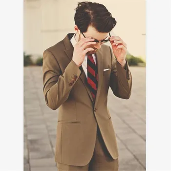 

New Men’s Suit Smolking Noivo Terno Slim Fit Easculino Evening Suits For Men Brown Formal Best Man Wedding Jacket+Pants