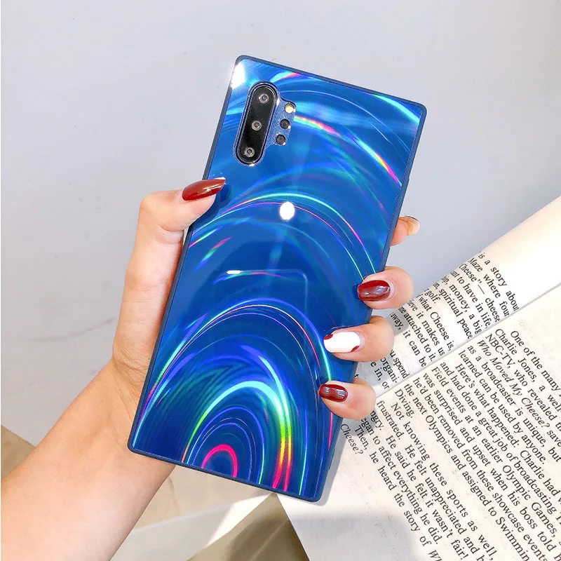 Blue YHBBCASES для samsung Note 10 8 9 модные лазерные радужные чехлы для телефонов samsung Galaxy S8 S9 S10 Plus цветной мягкий чехол Аврора - Цвет: Blue