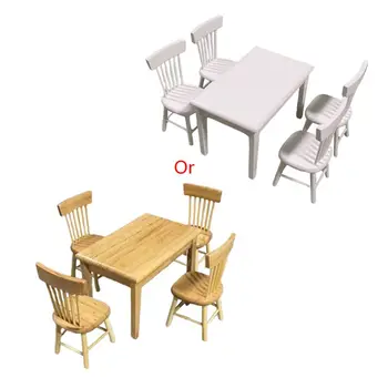 

1:12 Dollhouse Wooden Rectangle Dining Table Chair Set Miniature Furniture Toys P31B