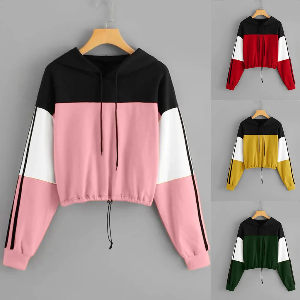 

polerones mujer 2019 harajuku hoodie Women Long Sleeve Splcing Color Sweatshirt Pullover Tops moletom feminino hoody