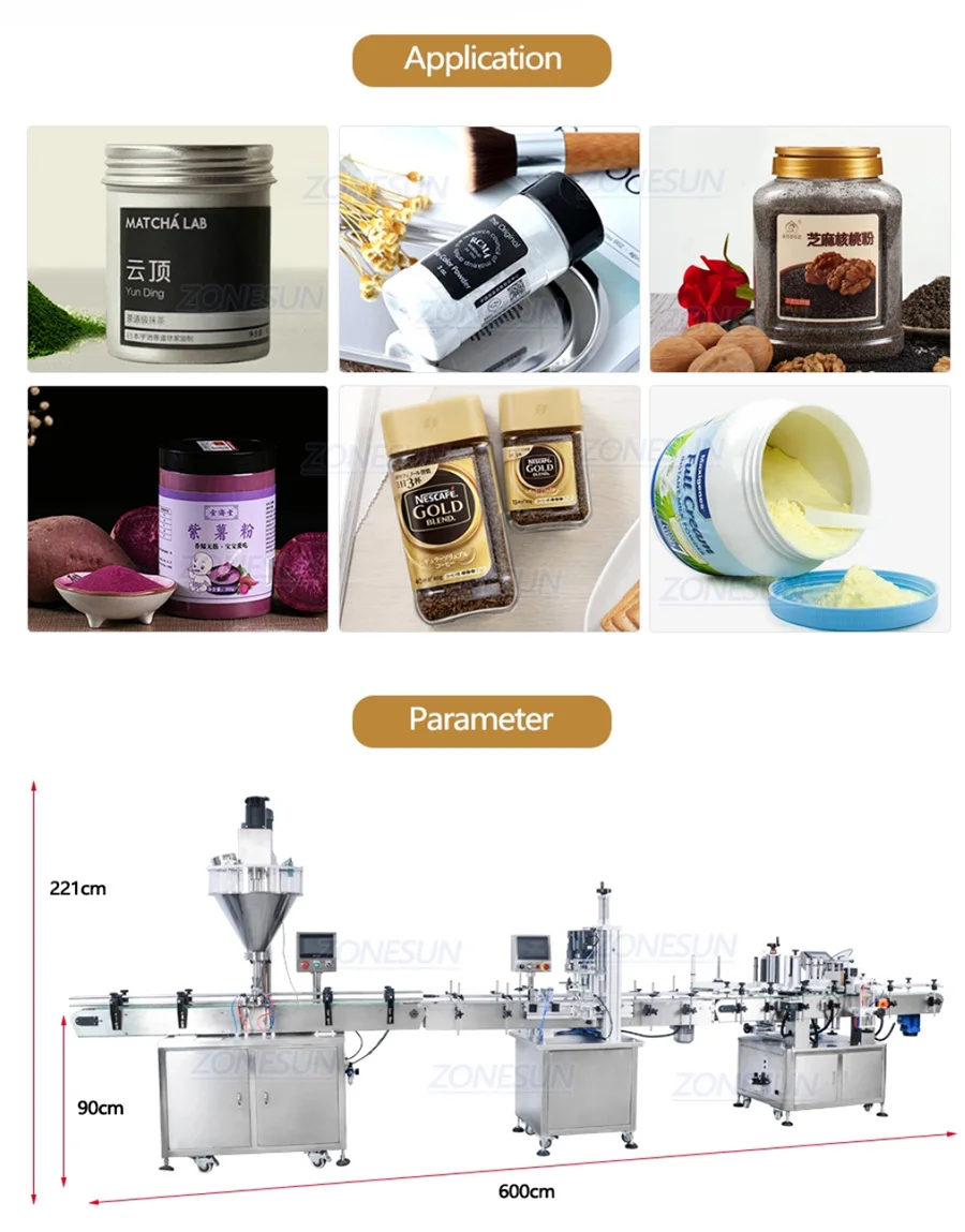 ZONESUN ZS-FAL180P9 Automatic Biscuit Toner Coffee Dry Auger Economic Spices Powder Bottle Filling Capping And Labeling Machine