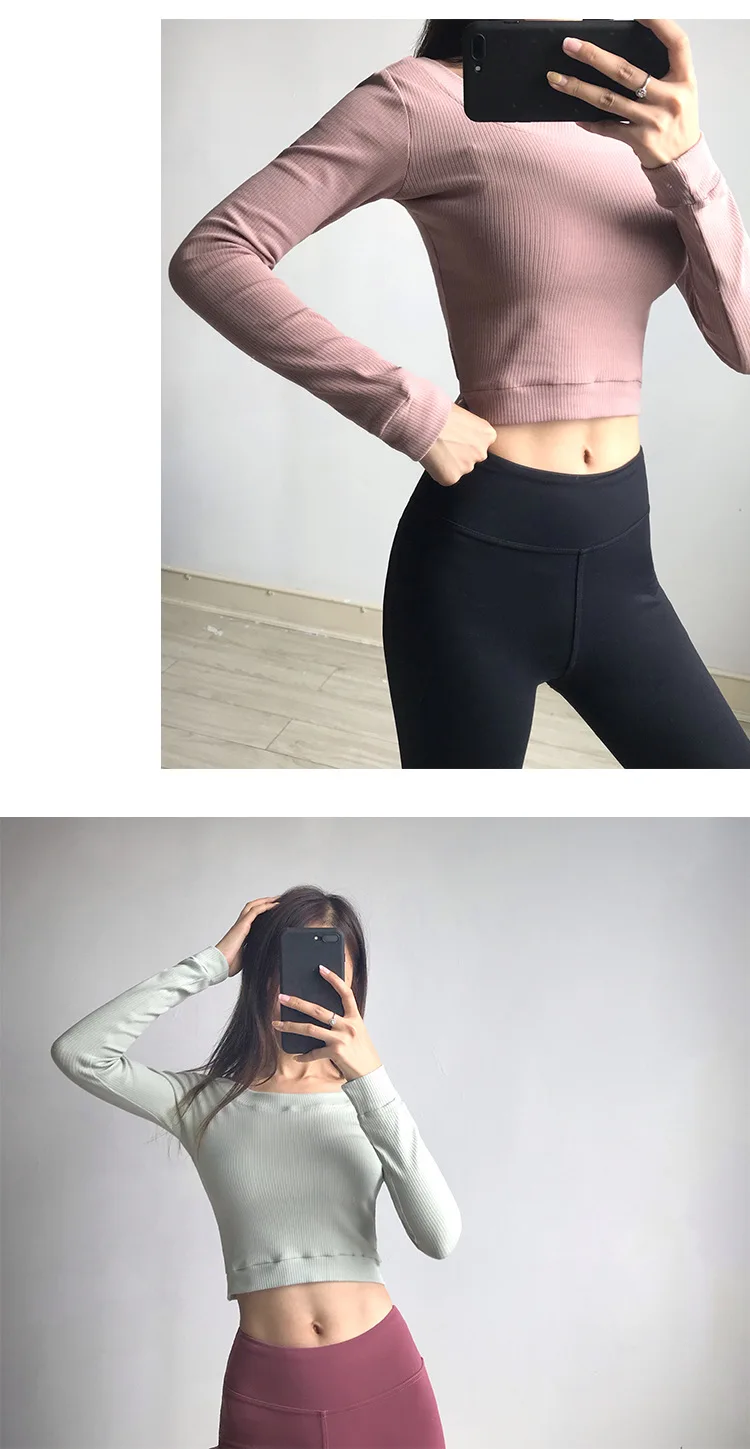 Camiseta corta de manga larga sin costuras Vital para mujer, camiseta de entrenamiento para gimnasio