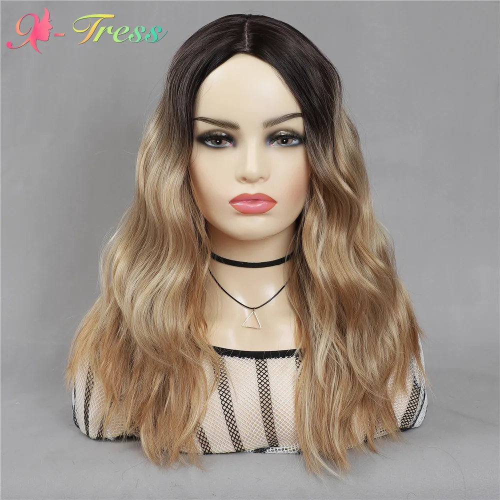 X-TRESS парики из мягких синтетических волос Ombre блонд с естественной волной средняя