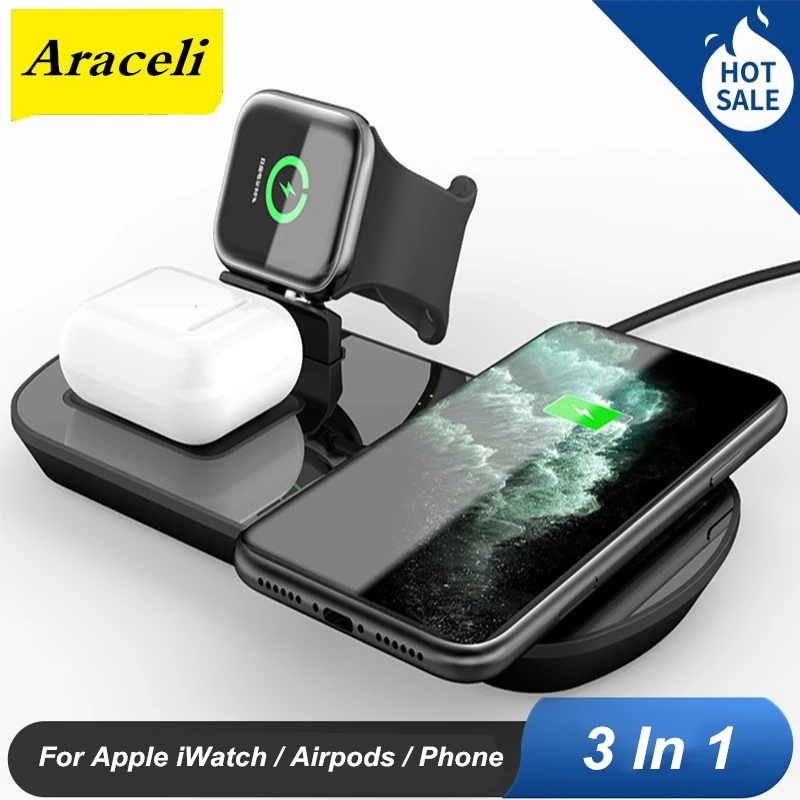 Беспроводное зарядное устройство 3 в 1 для Apple iWatch iPhone 11 Pro XS XR 7 8 Plus Airpods