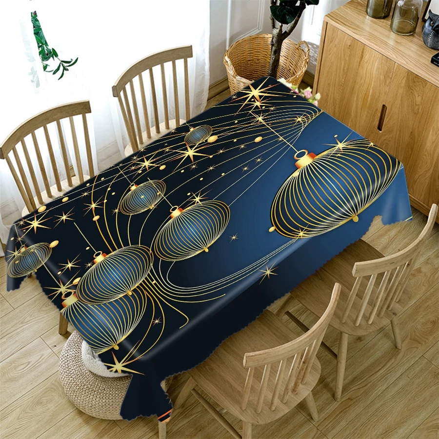 Утолщенная хлопковая Рождественская скатерть, 3D, золотой фонарь и дерево, прямоугольная/Круглая Скатерть для свадьбы, пикника, вечерние