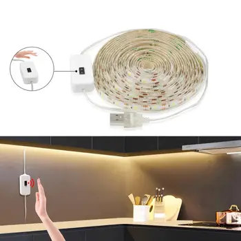

under cabinet light smart hand sweep switch led kitchen lights 5m tape waterproof Wardrobe cupboard decor ribbon bed backlight