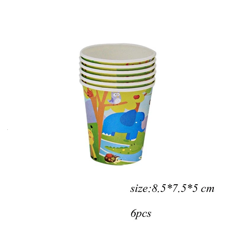 6pcs cups 100 шт/рулонный круглый Мультяшные животные бумажные наклейки Лев подарочные бирки джунгли сафари вечерние аксессуары принадлежности DIY бисквитный мешок Декор - Цвет: 6pcs cups
