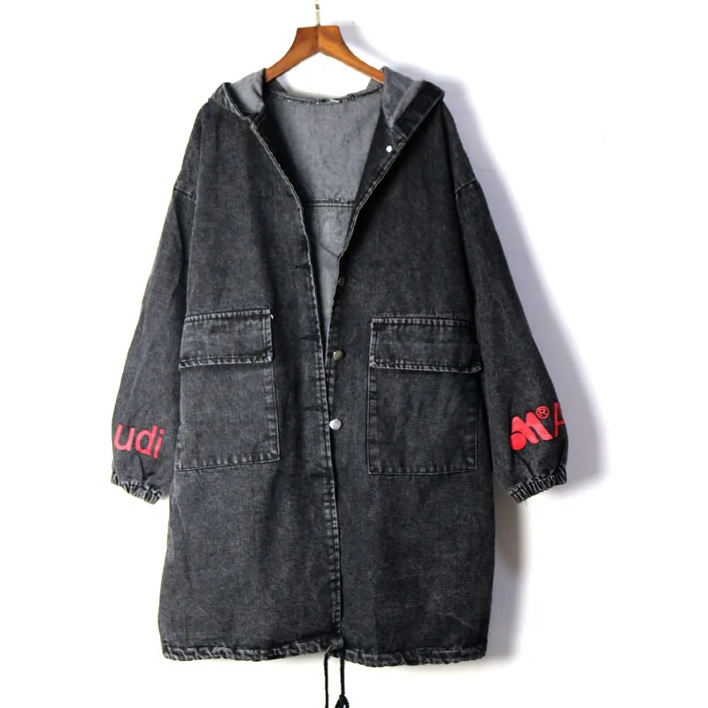 black WLD3053 XITAO старинная буква печать черное пальто для женщин Мода с капюшоном ветровка свободные большие размеры женская одежда WLD3053 - Цвет: black WLD3053