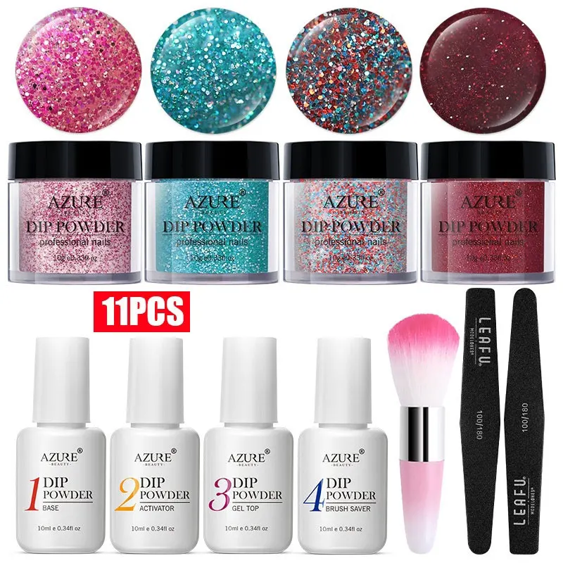6 Azure beauty 11 шт./лот голографическая пудра комплект инструментов для маникюра DIY Дизайн ногтей градиентный цвет блеск для ногтей Dip порошок наборы - Цвет: 6