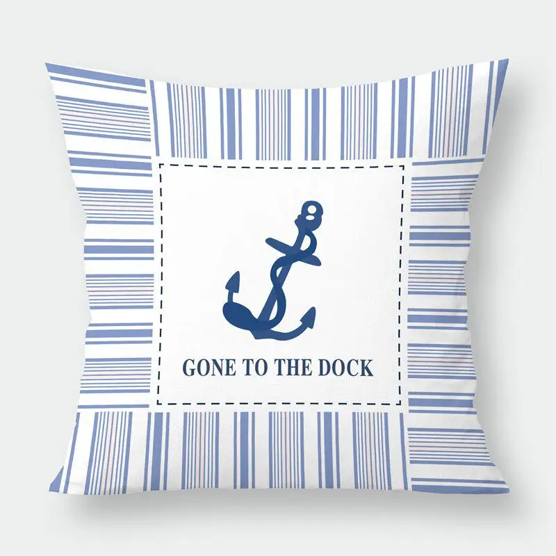 Sea Blue Compass Printed Cushion Cover Anchor Pattern Marine Ship Throw Pillow Case Decorative Pillowcase Cojines Almofadas - Цвет: 4