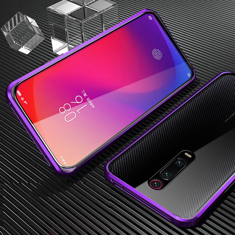 Чехол для Xiao mi Red mi K20 Pro Red mi K20 противоударный Магнитный адсорбционный чехол для Xiaomi mi 9T Pro Передняя и задняя стеклянная крышка - Цвет: Фиолетовый