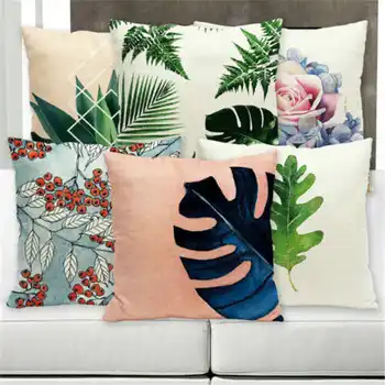 

Simple Plant Leaf Pillow Case Cotton Linen Pillowcase for Home Office Seat Decor Sofa Waist Cushion Cover 18''
