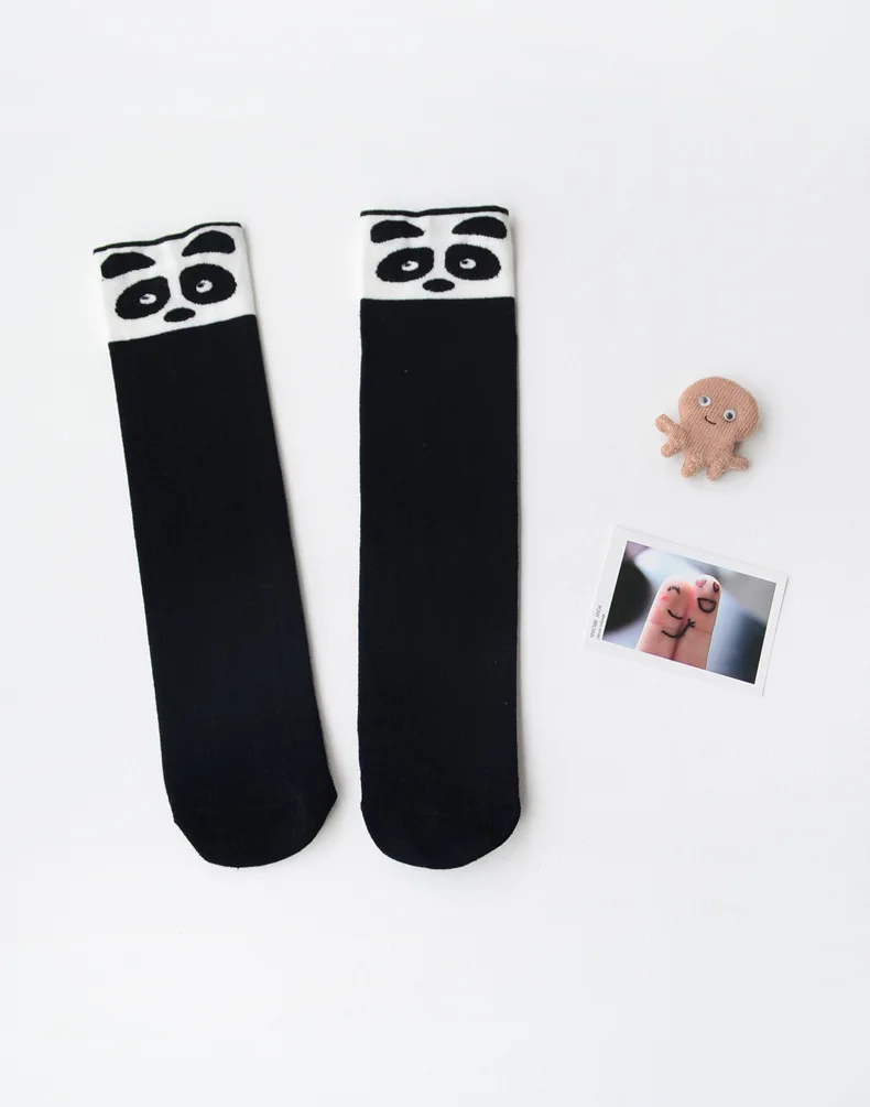 Panda BLACK Детские носки: носки для девочек из чесаного хлопка на весну и осень; милые детские носки принцессы - Цвет: Panda BLACK