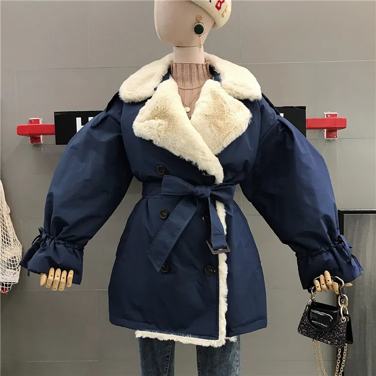 

2019 Winter New Thickened Cotton Padded Women's Medium Long Wool Liner Overcoat Lady Casual Parka Jacket Students Warm Coats