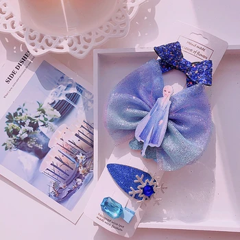 

Frozen 2 Children Hair Clip Princess Elsa Lovely Hairpin Bow Cosplay Birthday Gift Little Girl Kids Hair Accessories Photo Prop
