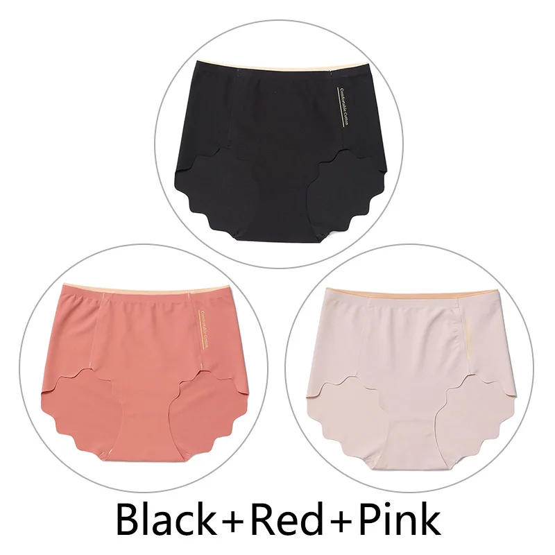 Black Red Pink 3 шт., Мягкие Бесшовные трусы, женские сексуальные трусики с оборками, женское Ультра тонкое нижнее белье, женские L-XXL, большие размеры, нижнее белье, новинка - Цвет: Black Red Pink