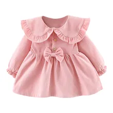 Одежда для малышей; однотонное платье с оборками и бантом для маленьких девочек; повседневная одежда; милые платья с длинными рукавами для маленьких девочек;#3