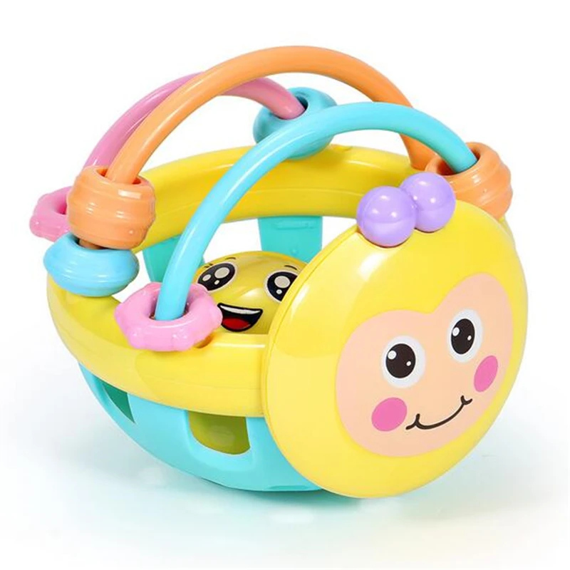 Soft Rubber Juguetes Bebe Cartoon Bee Hand Knocking Rattle Dumbbell Early Educational Toy For Kid Hand Bell Baby Toy 0-12 Months