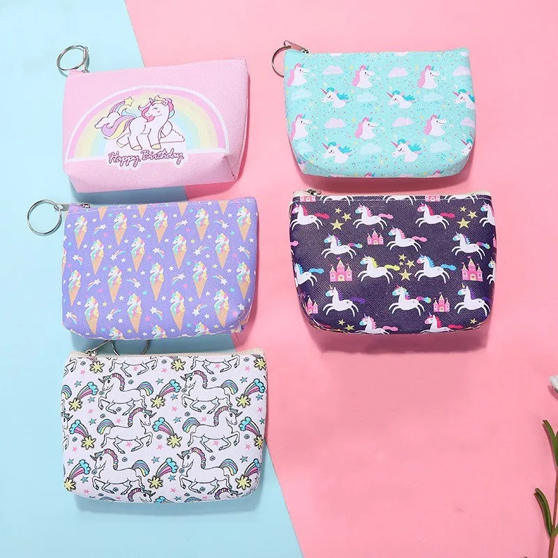 Unicornio de Kawaii monedero Animal Mini mujeres Cartera de cuero de la PU bolsa de llaves cremallera bolsa organizadora para almacenamiento mejor regalo para chica