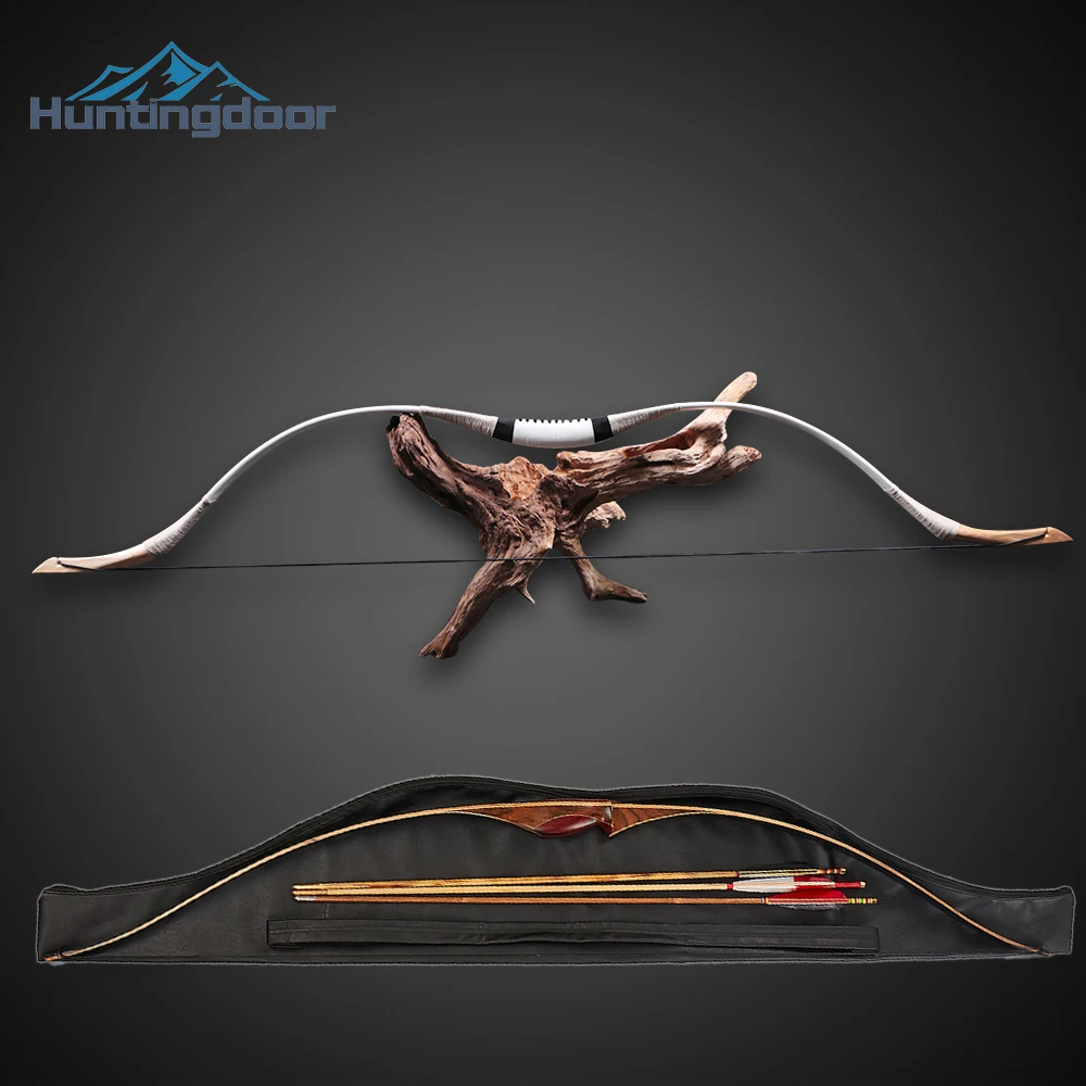 Huntingdoor 30-70lbs Mongolian Bow Hunting  Traditional Longbow  Cow Leather Wooden Recurve Bow for Archery Shooting Sports