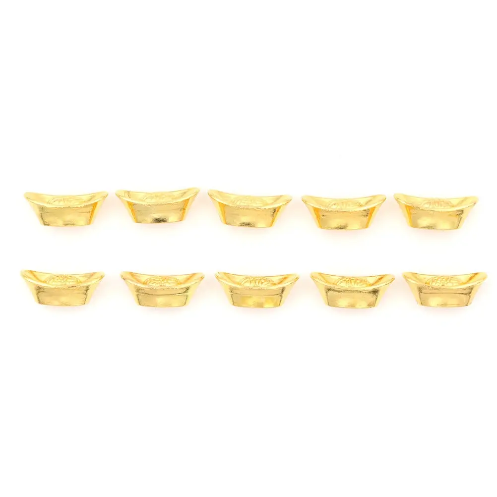 Gold Ingot Ornament 10pcs 10-21mm Chinese Lucky Yuanbao Fengshui Decor Mascot Metal Crafts Auspicious Lucky