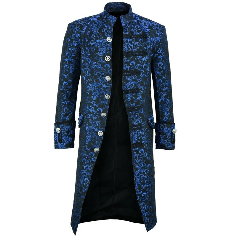 blue Стимпанк Мужское пальто жаккардовый Тренч мужское винтажное средневековая готика мужское длинное пальто Хэллоуин косплей принц Тренч s для мужчин 5XL - Цвет: blue