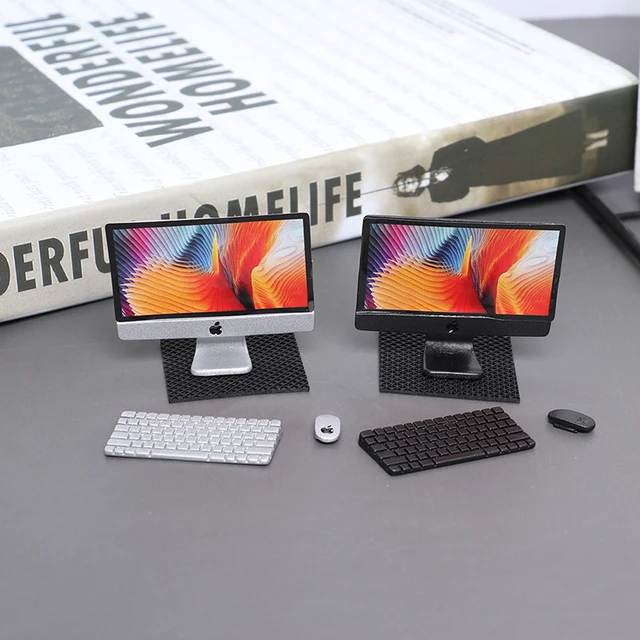 1Set 1/12 Scale Mini Computer + Mouse + Keyboard Book Stationery Model for Miniature Dollhouse Study Room Furniture Accessories 6