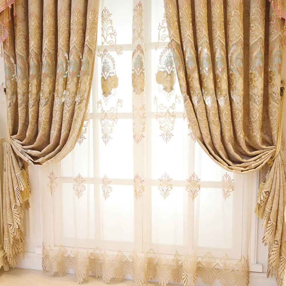 Золотая вышитая занавеска панель для гостиной на заказ Роскошная королевская синель ткань жалюзи wp232c