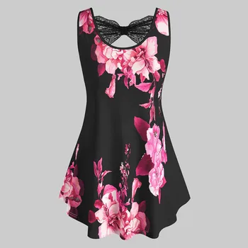 

Plus Size Women Floral Print Tank Tops Ladies Sexy Lace Tops Fashion Vest Summer Camisole Women Casual Sleeveless Female blusas