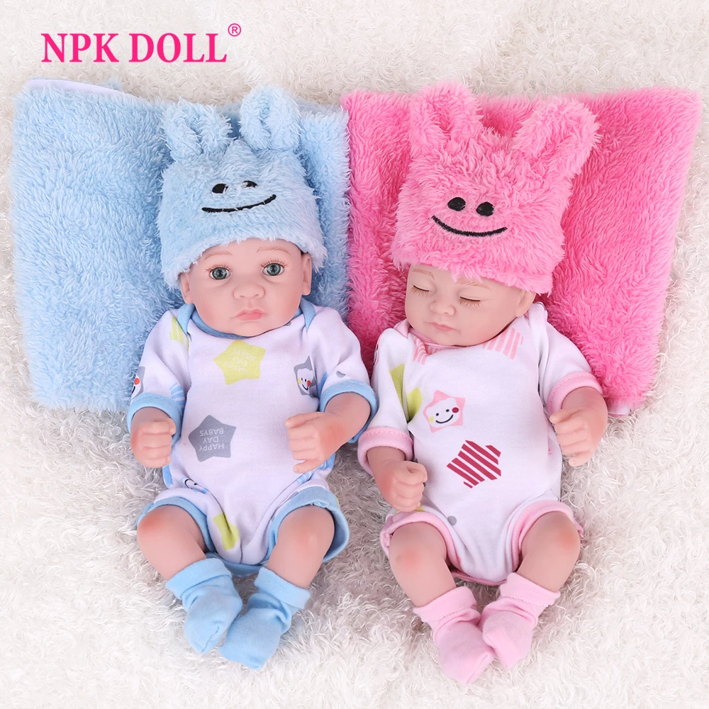 

NPKDOLL A Pair Mini Dolls Reborn Handmade Toys 10 inch 25CM Full Silicone Reborn Babies Twins Baby Doll For Kids Christmas Gift