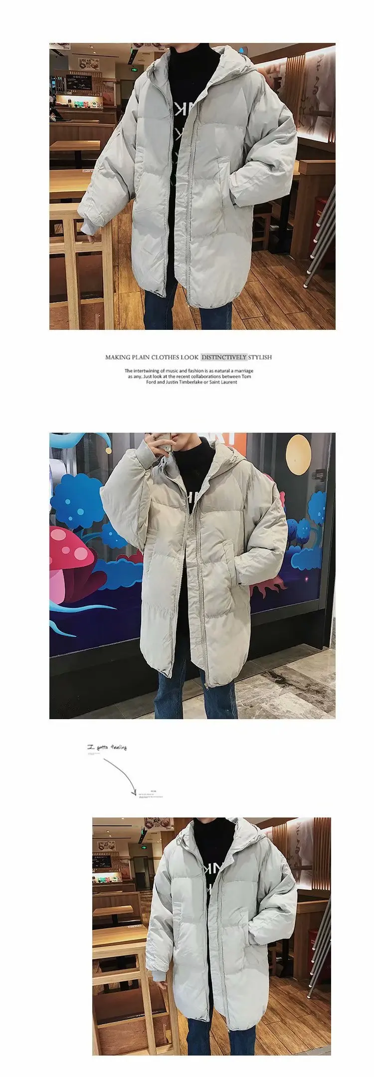Winter MEN'S Cotton-padded Coat Korean-style Cotton Coat Trend Thick Coat Mid-length Cotton-padded Jacket Loose-Fit down Co