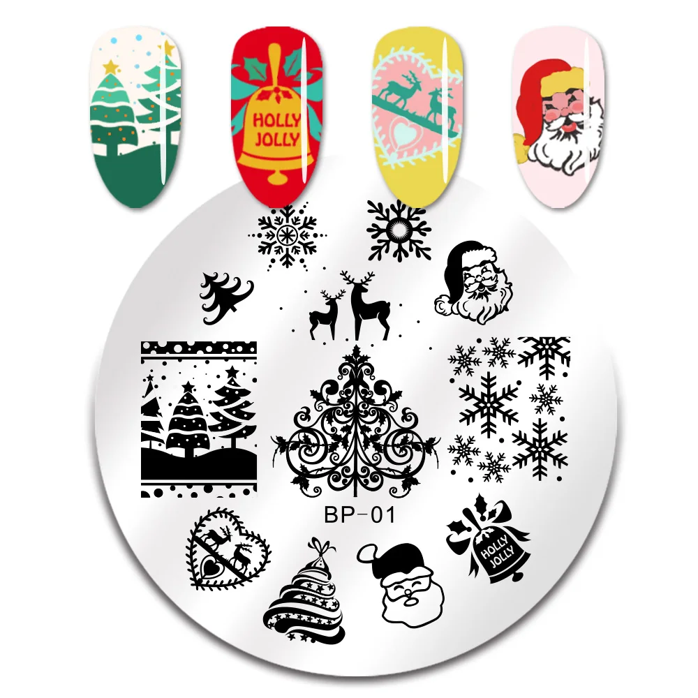Christmas Nail Stamping Plates Stainless Steel Template Stamp Plate Nail Art Manicure Image DIY Design Tool - Цвет: BP-01