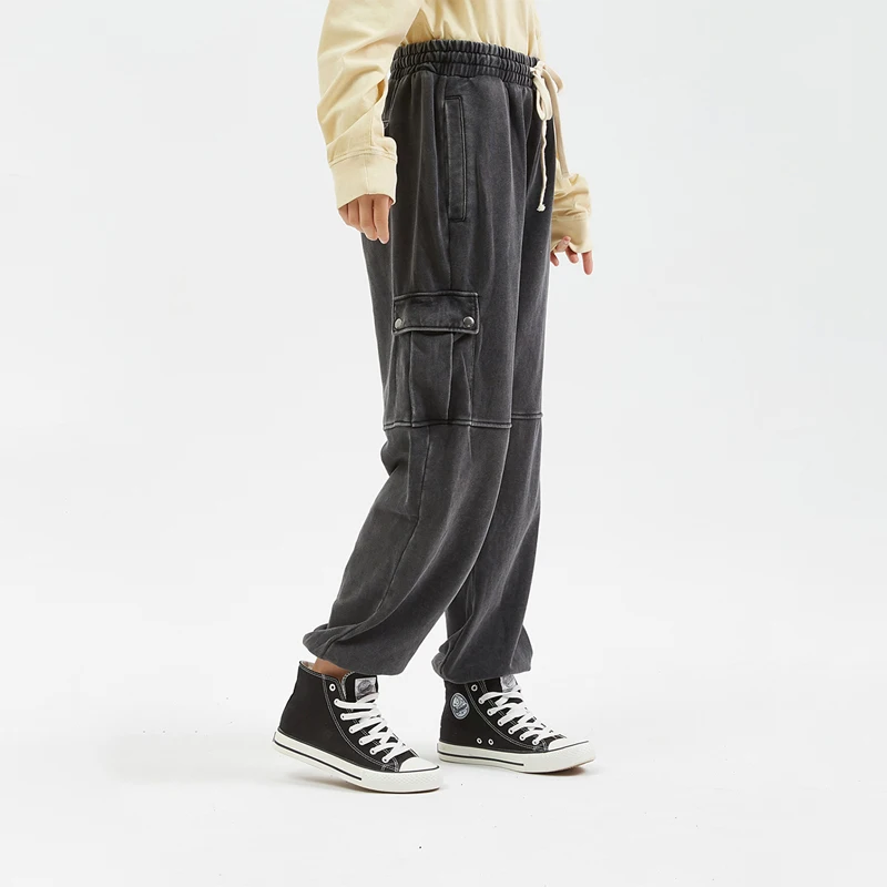 Street trend sports casual pants washed old retro big pocket guard pants loose male couple beam feet long pants