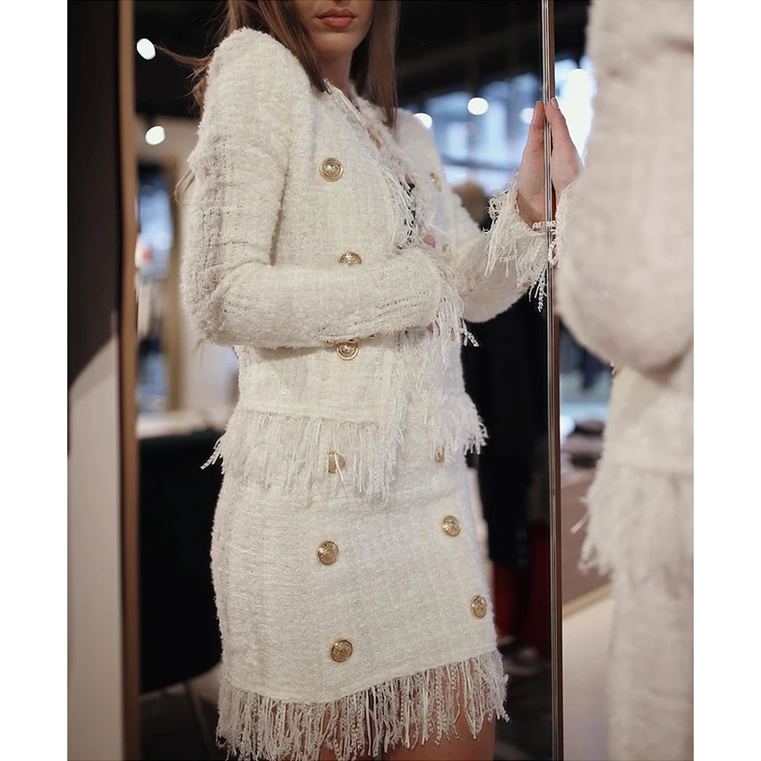 astounding  HIGH STREET Newest 2020 Fall Winter Baroque Designer Jacket Women's Lion Buttons Tassel Wool Blend 