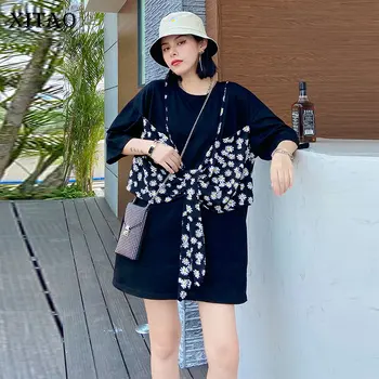 

XITAO Patchwork Print False Two Piece T Shirt Women Clothes 2020 Summer Fashion Pullover Short Sleeve Elegant T Shirt DMY4955