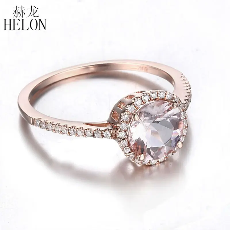 HELON Твердые 10 к розовое золото Сертифицированный круглый 1.37ct натуральный морганит и бриллианты Halo обручальное кольцо для женщин драгоценный камень ювелирные изделия кольцо