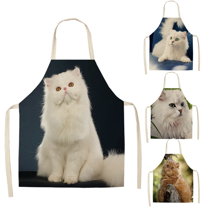 1 Pcs Kitchen Apron for Woman Cute Cat Printed Sleeveless Cotton Linen Aprons For Cooking Home Cleaning Tools | Дом и сад