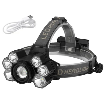 

T6 LED headlight 7 LED zoom flashlights outdoor camping hiking running charging waterproof and durable